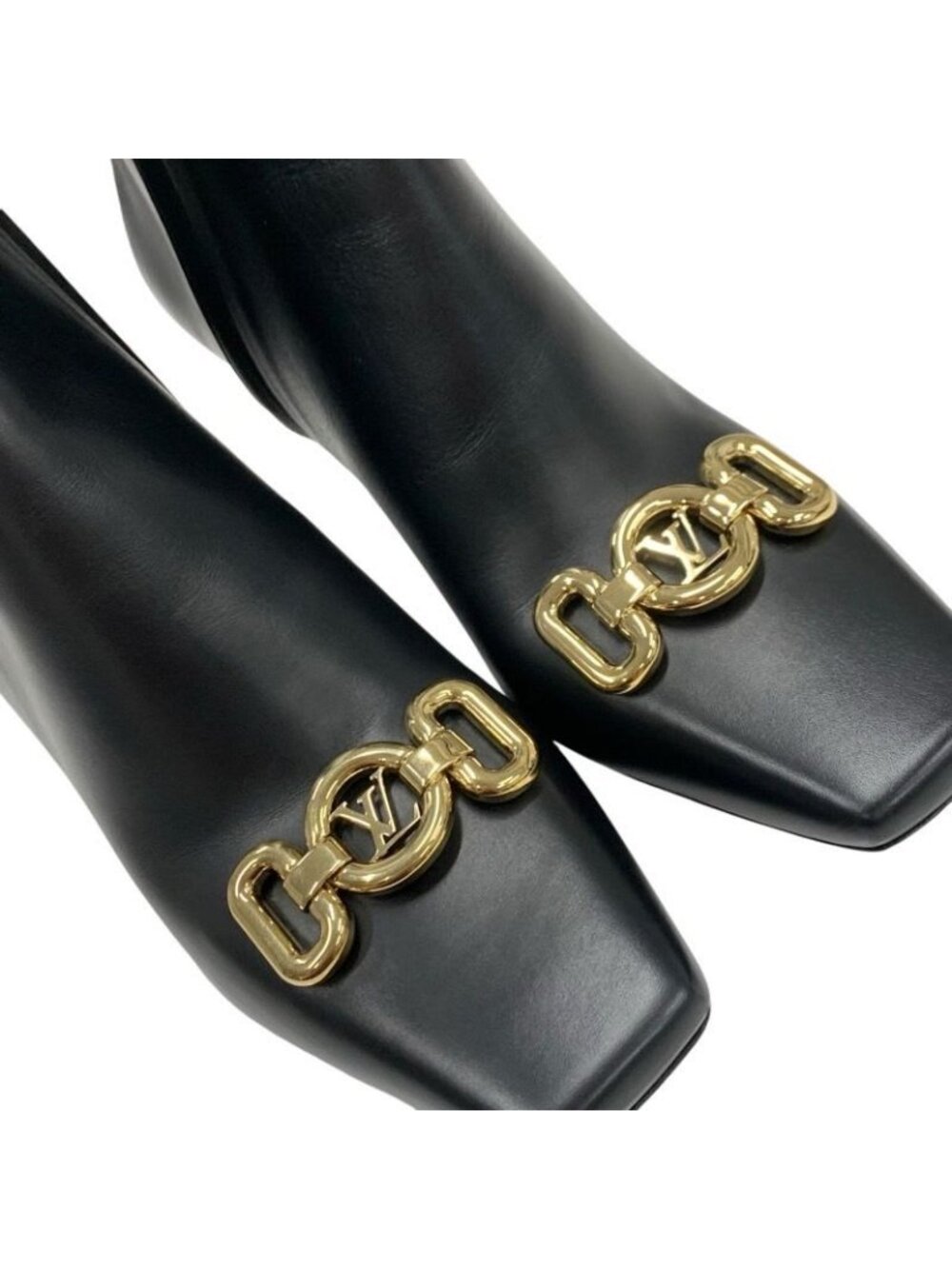 Louis Vuitton Rotary Line Boots Short Shoes Leather Black Gold Logo - Picture 9 of 10